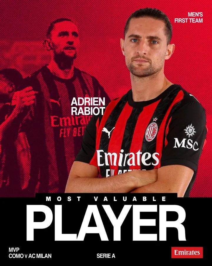 开云官网-造点+梅开二度！米兰官方：拉比奥当选vs科莫队内最佳球员